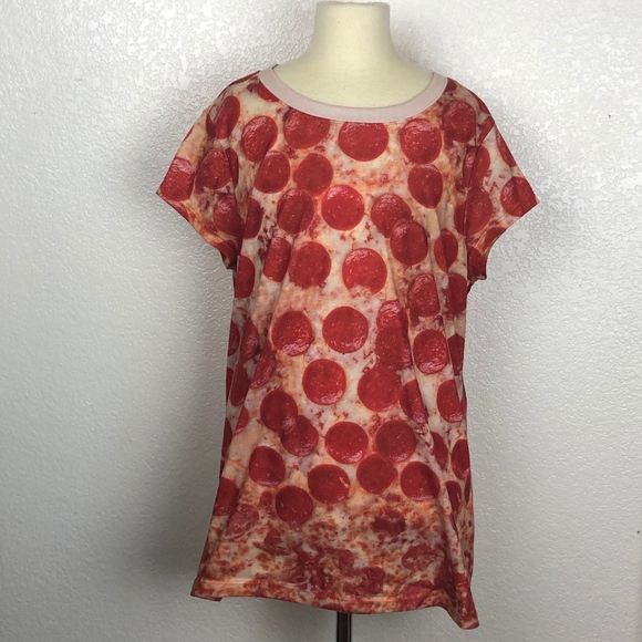 Tops - Pepperoni Pizza Short Sleeved T-shirt ((15/17XL))
